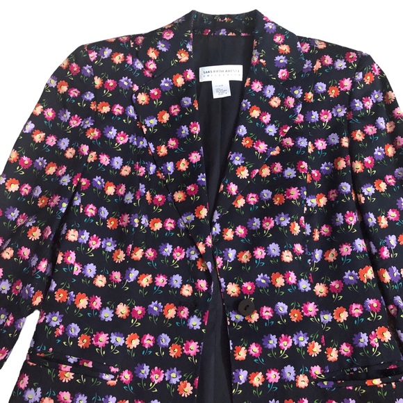 Saks Fifth Avenue Collection blazer cotton floral pockets lined - Picture 2 of 7